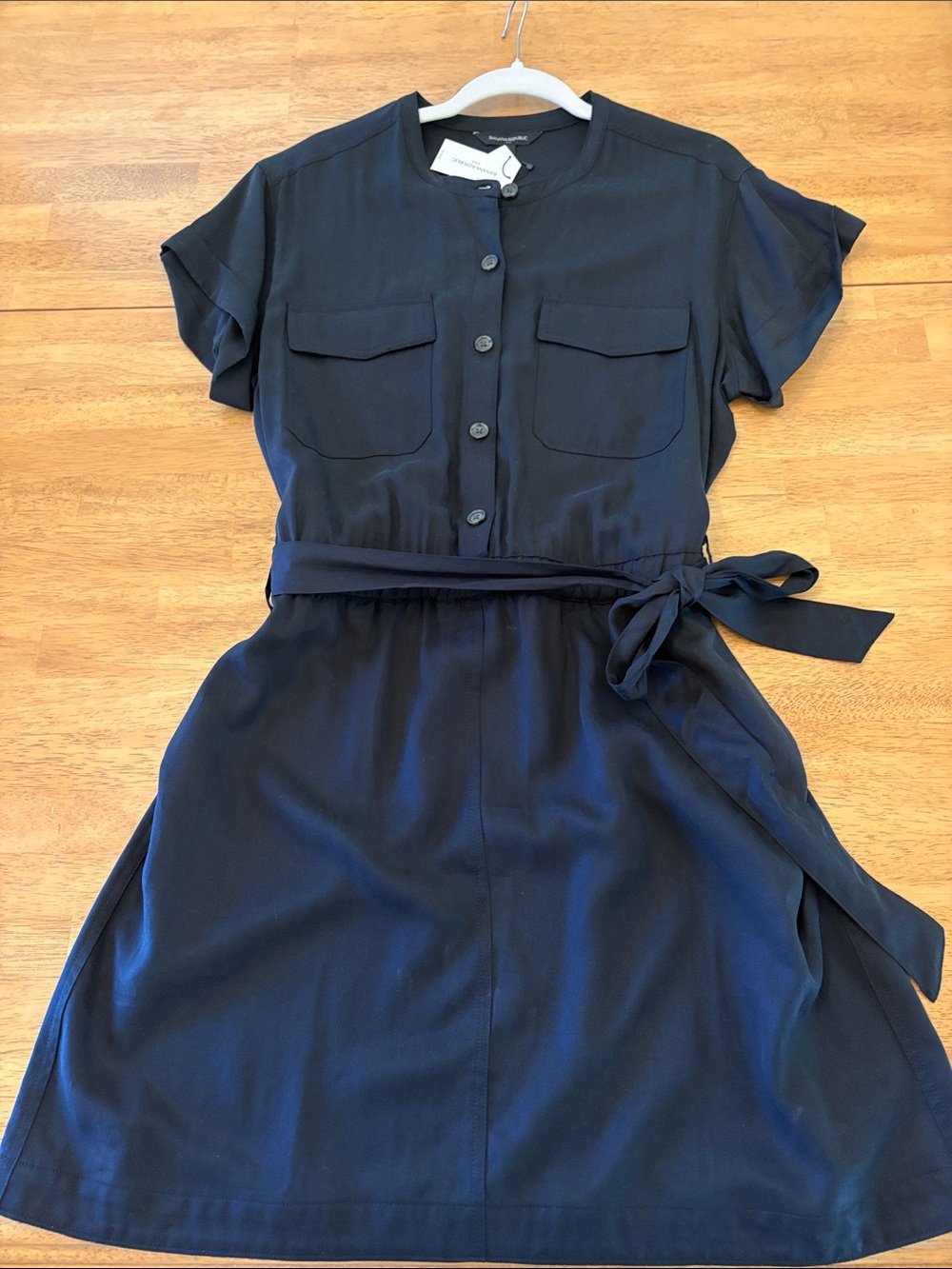 Banana Republic Black Button-Front Midi Shirt Dress with Tie Waist